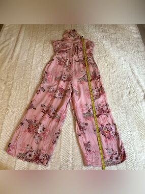 BCBG Girls Sz 16 Pink Floral Jumpsuit Romper Wide Leg Onepiece